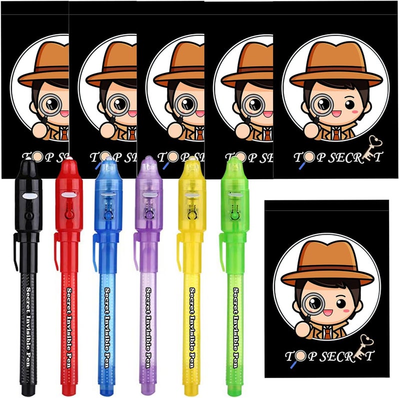 SCStyle 12 Pcs Party Favors | 6 Invisible Ink Pen and 6 Mini Notepads Spy Pen with UV Light Birthday Party,Writing Secret Information Easter Day Halloween Christmas Party Bag Gifts for Students - Image 1